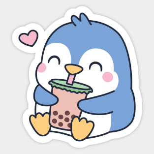 Cute Little Penguin Loves Boba Tea Sticker